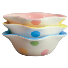 Load image into Gallery viewer, Set of 3 Polka Dot Ruffled Bowls