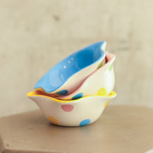 Load image into Gallery viewer, Set of 3 Polka Dot Ruffled Bowls