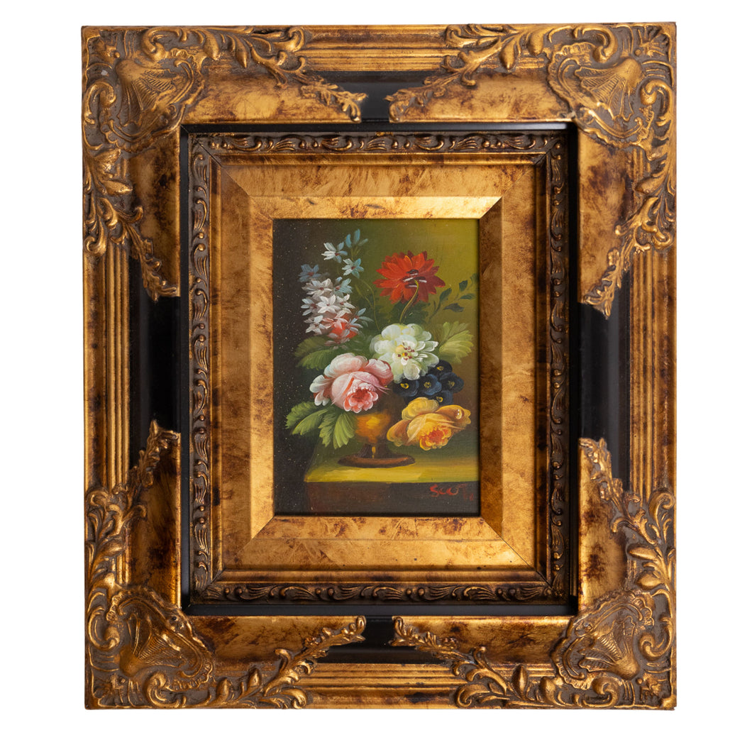 Floral Still Life in Ornate Gold Frame