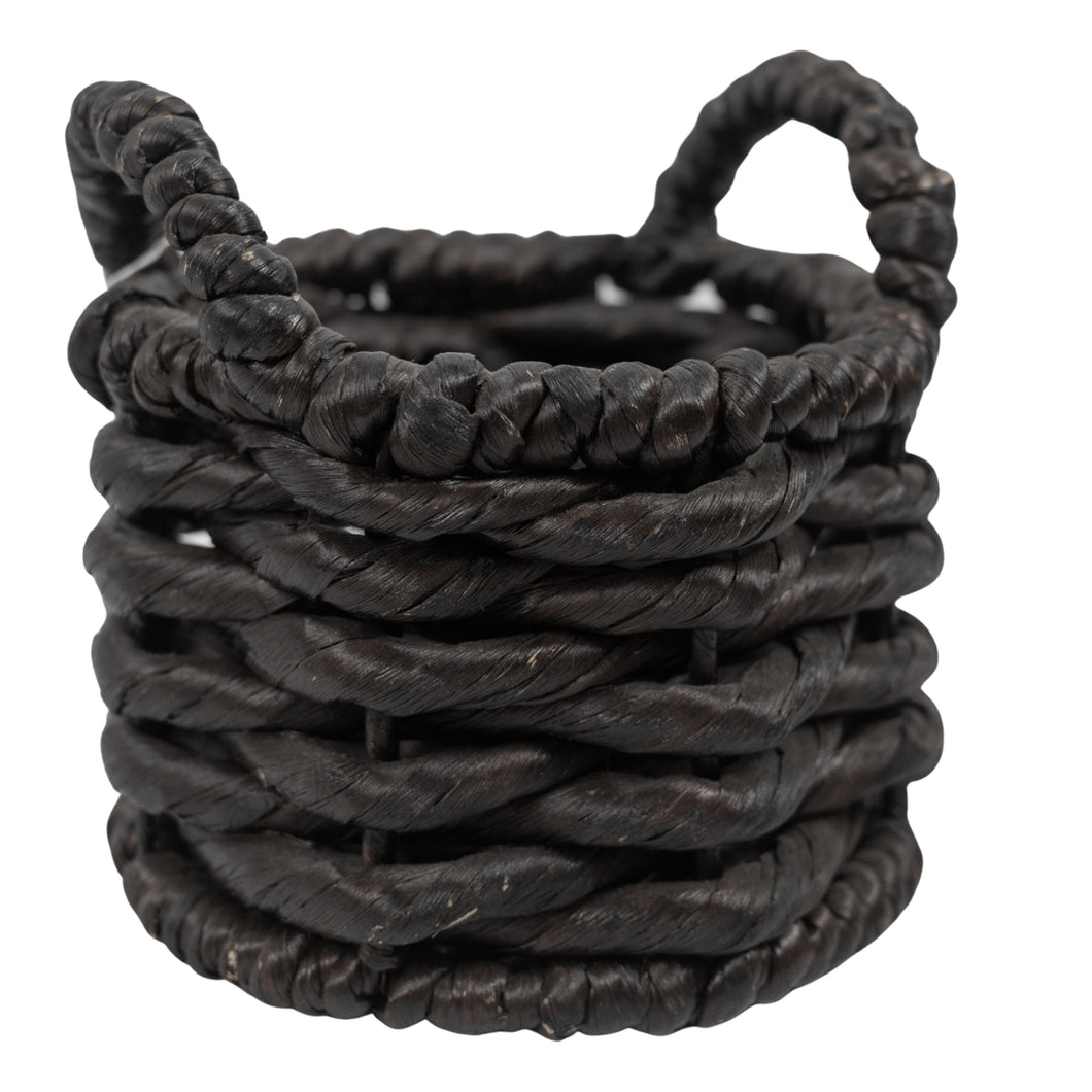 Small Dark Woven Basket with Handles – Rustic Decor