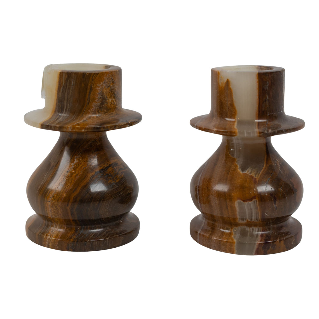 Set of 2 Carved Onyx Mini Candle Holders