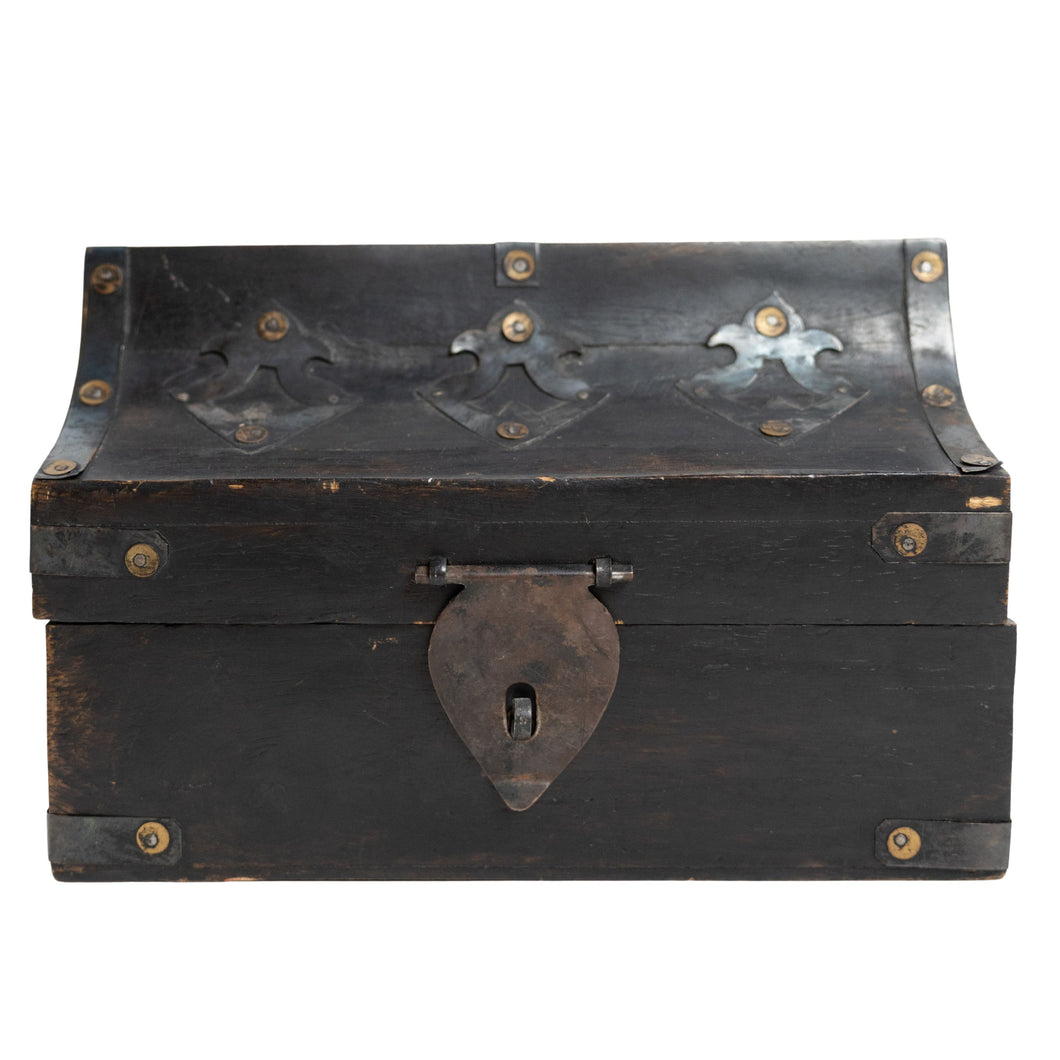 Primitive Vintage Black Wooden Lockbox
