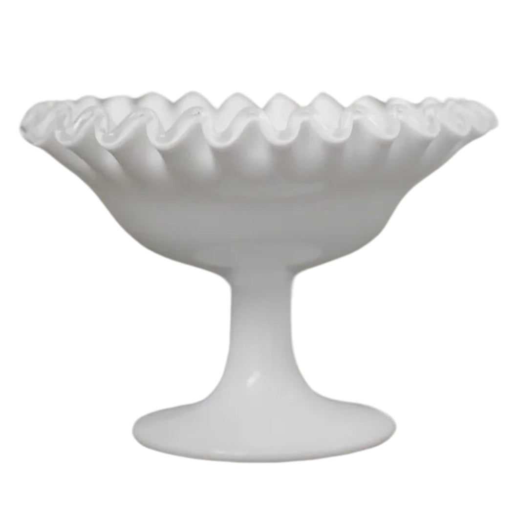 Milk Glass Ruffle Pedestal Bowl