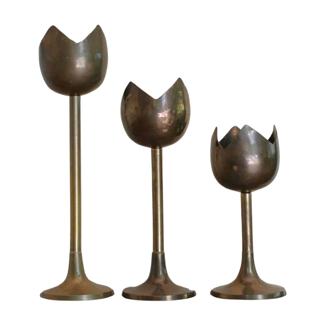 3 Piece Vintage Brass Candle Holders