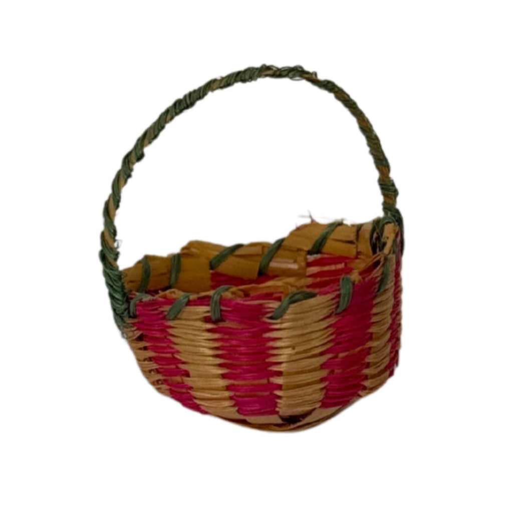 Miniature Woven Basket – 1” Tall (Pink & Green)