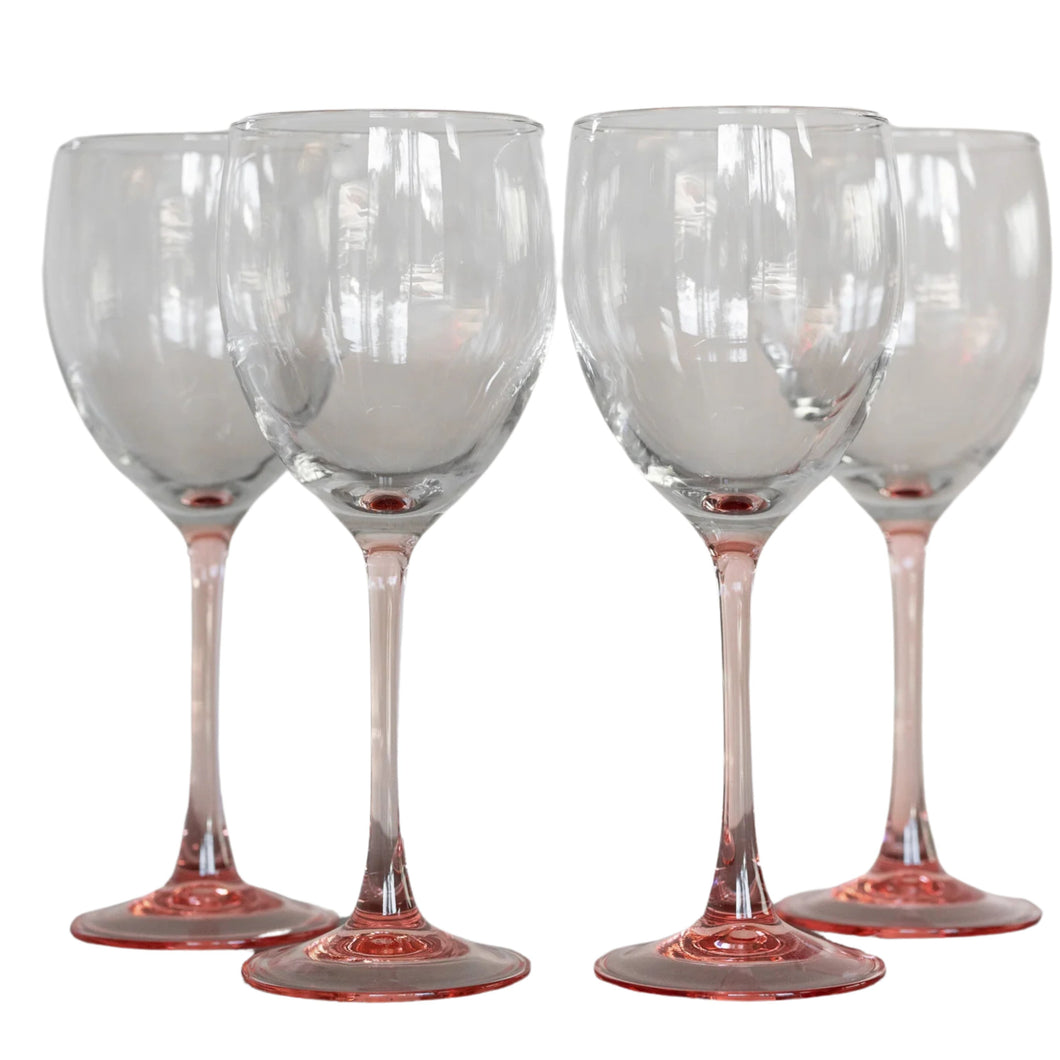 Set of 4 Vintage Wine Glasses with Pink Stems
