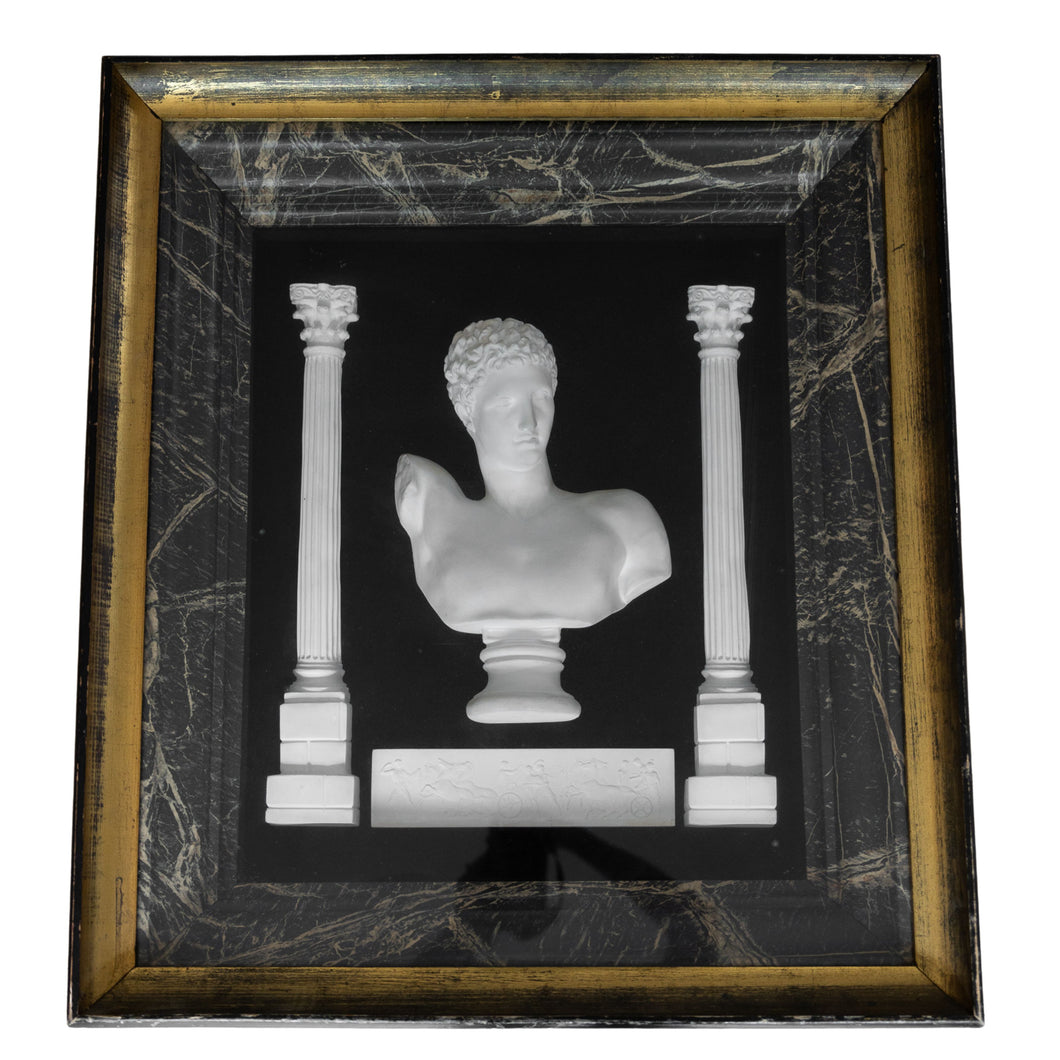 Antique Framed Shadowbox Bust and Architectural Fragments