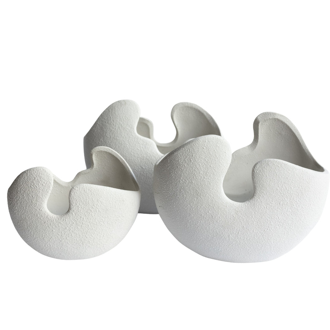 White Organic Plaster Sculpture Vases (set of 3)