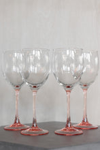 Load image into Gallery viewer, Set of 4 Vintage Wine Glasses with Pink Stems
